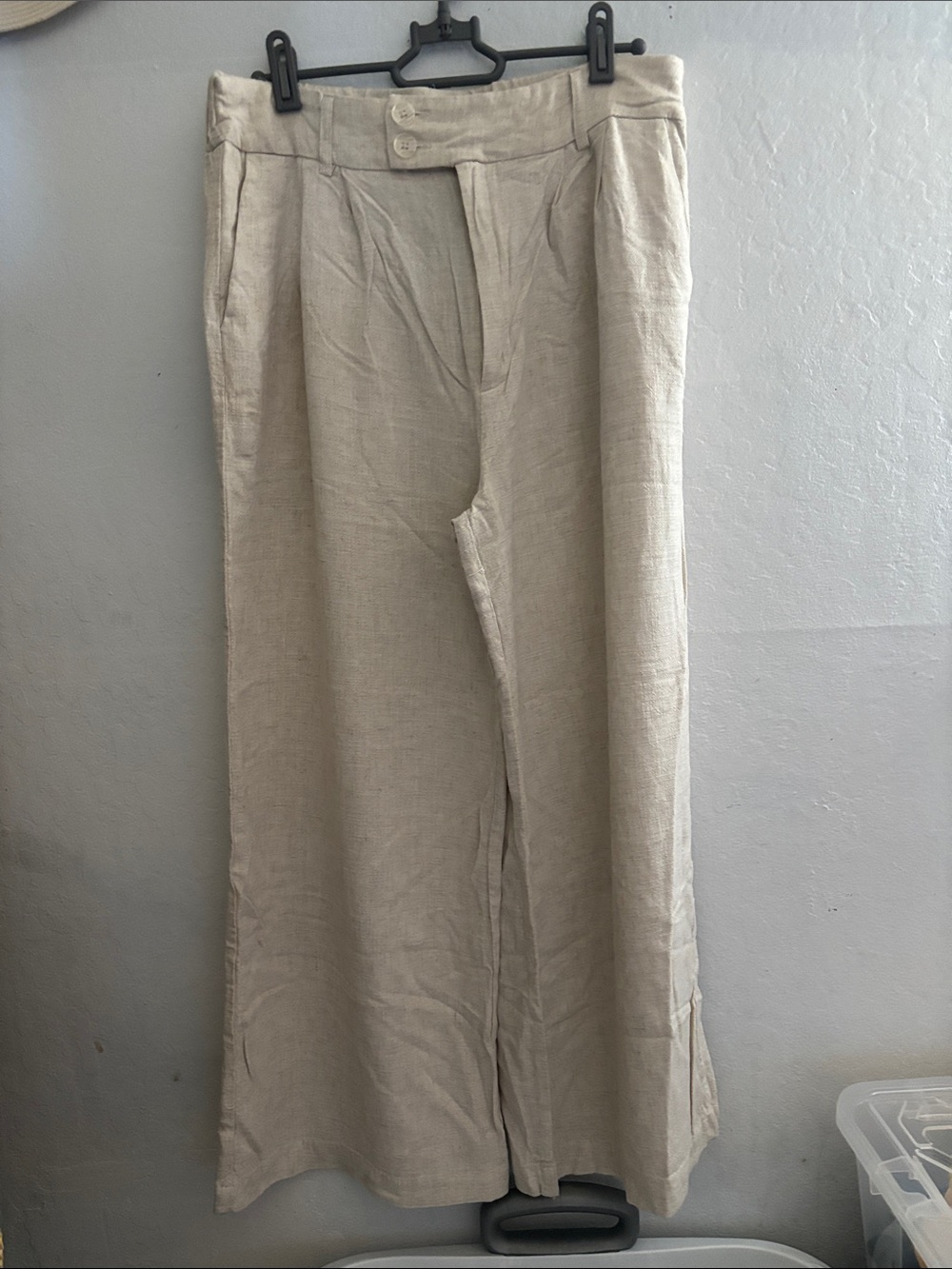 Linen Blend Wide-Leg Pants in Light Beige